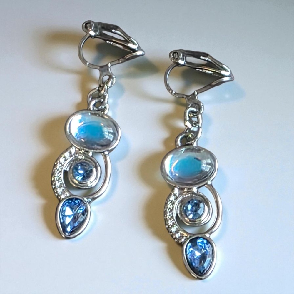 Crystal Silver and Blue Dangle Earrings